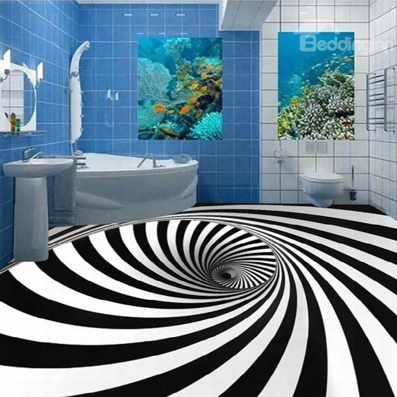 White And Black Strips Vortex Design Waterproof Splicing 3d Floor Murals