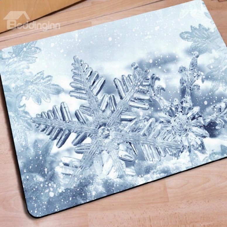 White Rectangle Snowflake Pattern Christmas Decoration Non Slip Doormat