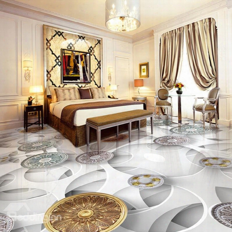 White Simple Style Flower Pattern Waterproof Home Decorative 3d Floor Murals