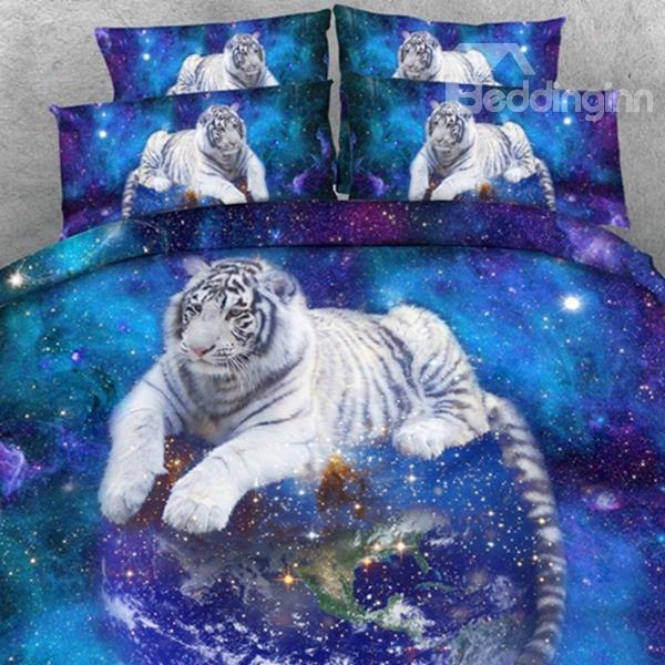 White Tiger And Galaxy 3d Printed 2-piece Pillow Cases