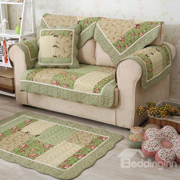 Winter Cotton Handmade Three-dimensional Embroidery Country Style Green Cushion Sofa Covers