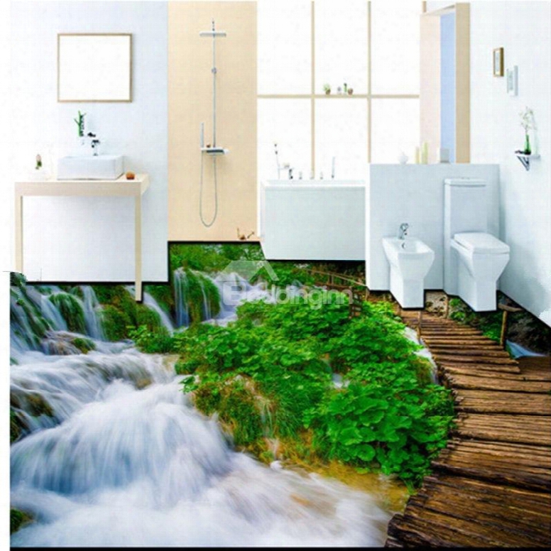 Wonderful Decorative Waterfall And Bridge Pattern Wallpaper Waterproof 3d Floor Murals
