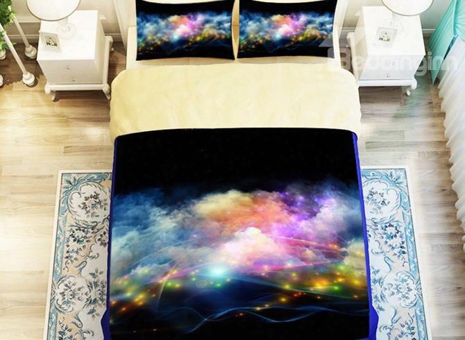 Wonderful Shining Star With Clouds Print 4-piece Polyester Duvet Cover Sets