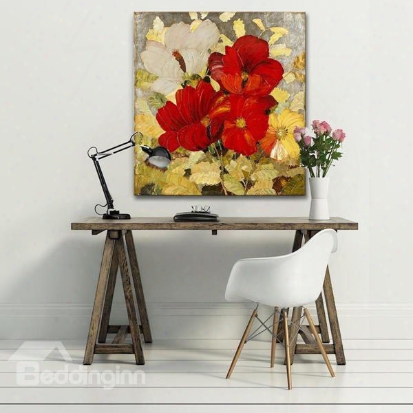 Wonderful Square Red Flowers Pattern None Framed Decorative Oil Painting