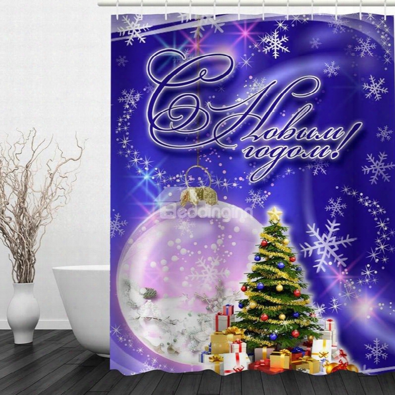 3d Christmas Theme Polyester Purple Shower Curtain