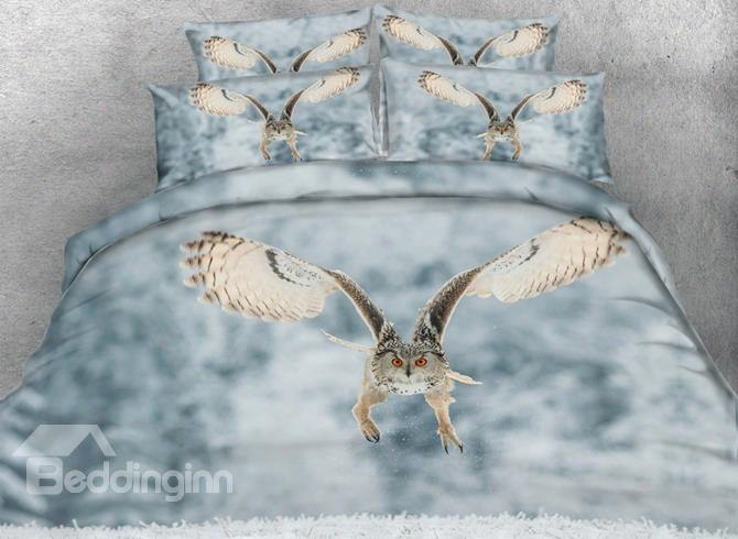 3d Flying Owl Printed Cotton 4-piece Bedding Sets/duvet Covers