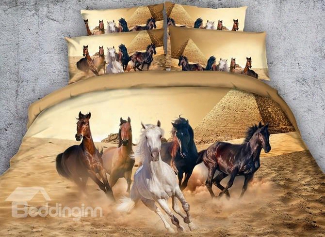 3d Horses And The Pyramid Printed 5-piece Comforter Sets