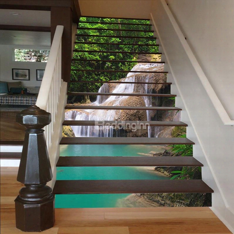 3d Waterfall Printed Pvc Waterproof And Sturdy Self-adhesive Stair Murals