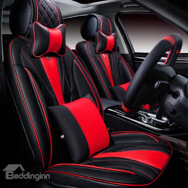 6d Sport Design Dimensional Fashion Red Contrast Color Universal Five Car Seat Cover