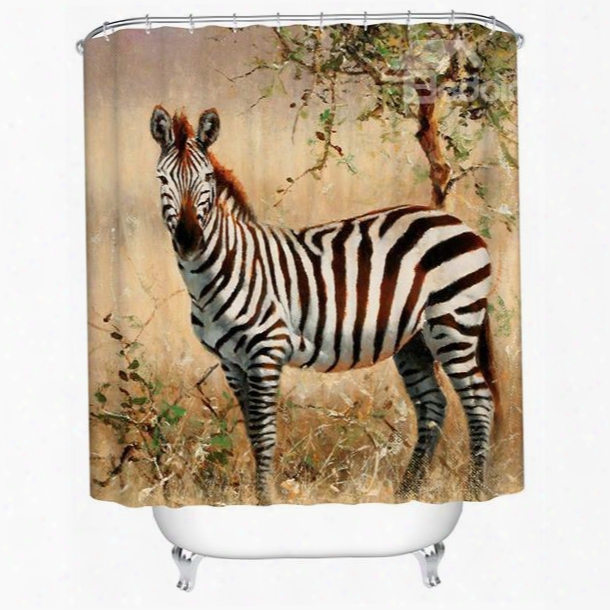 A Zebra Gazing Print 3d Bathroom Shower Curtain