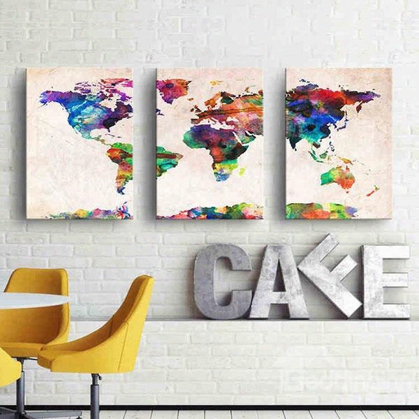 Abstract World Map Pattern 3-piece Wall Art Prints