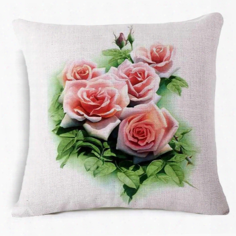 Adorable Pink Rose Print Square Throw Pillow