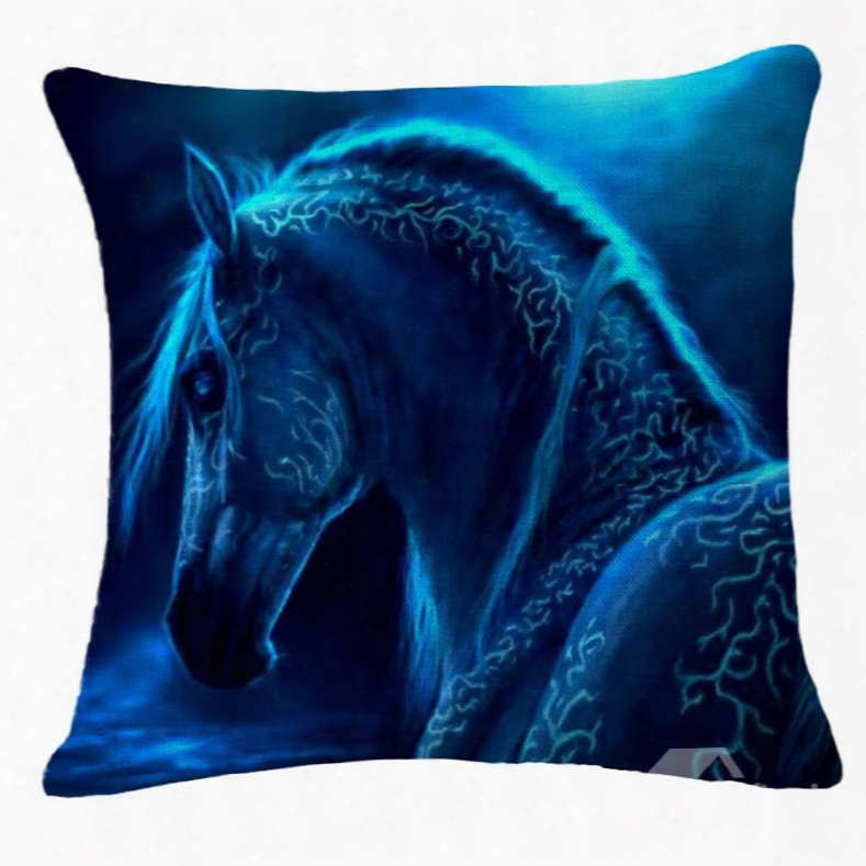 Aesthetic Blue Horse Print Square Throw Pillow