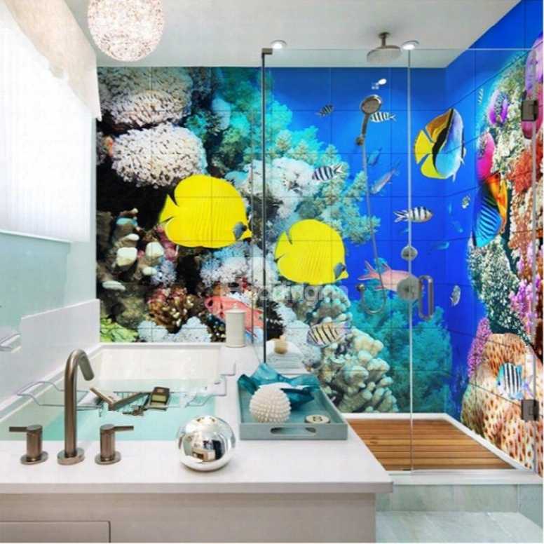 Amazing Beautiful Fishes In The Coral Pattern Waterproof 3d Bathroom Wall Murals