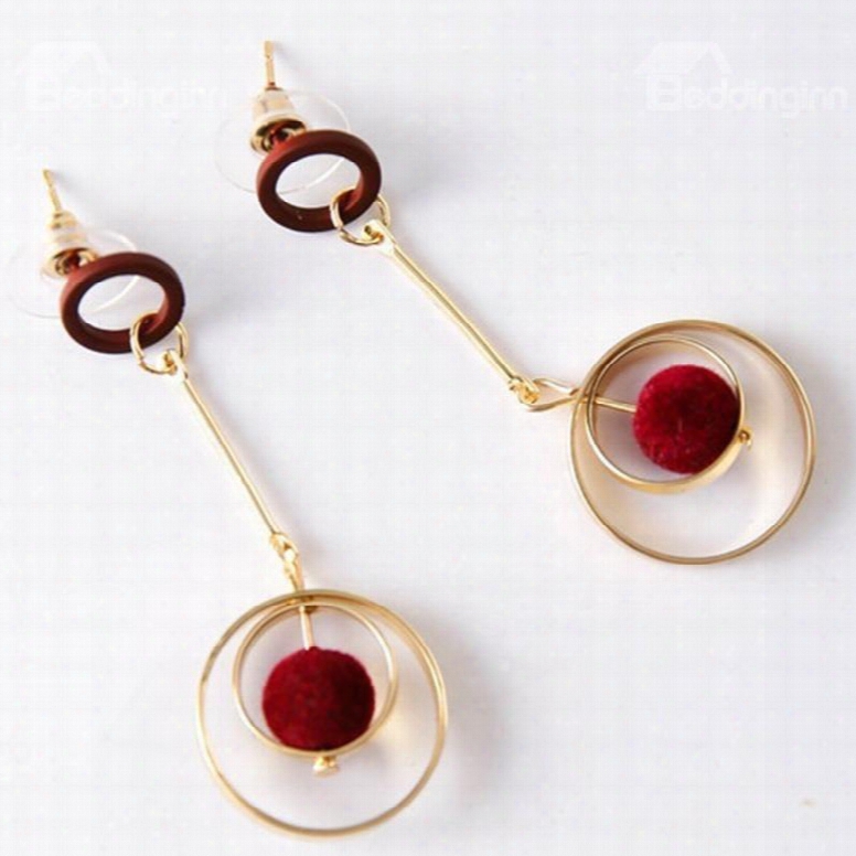 Amazing Circle With Little Pompon Design Alloy Pendant Earring