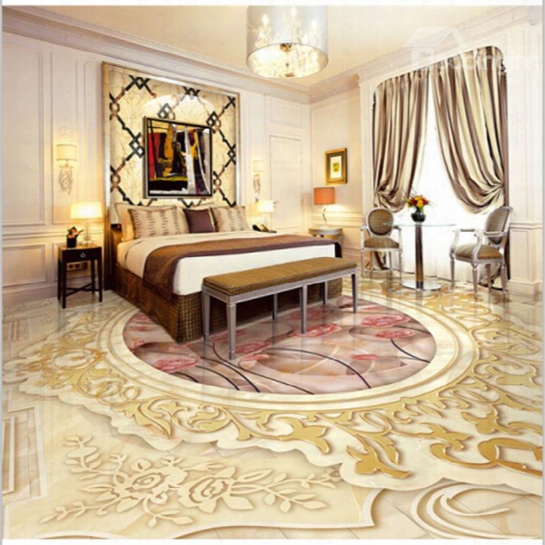 Amazing European Style Pink Flowers Pattern Home Decorative Waterproof 3d Floor Murals