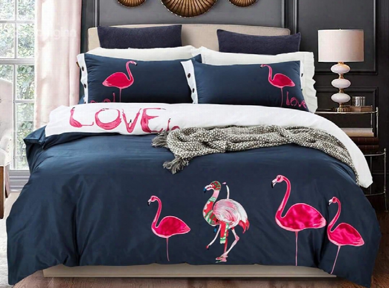 Amazing Flamingo Pattern Cotton 4-piece Duvet Cover Sets