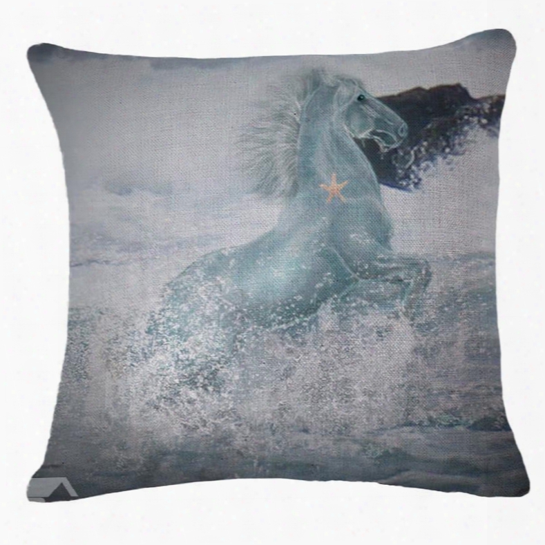 Amazing Wild Horse In Water Print Throw Pillow