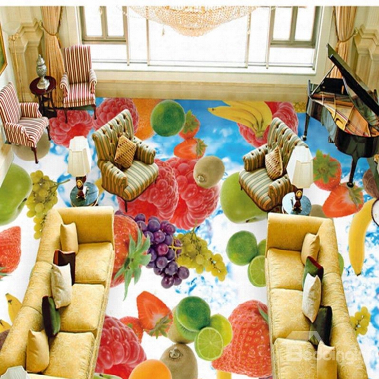 Amusing Modern Design Fruits Print Waterproof Splicing 3d Floor Murals