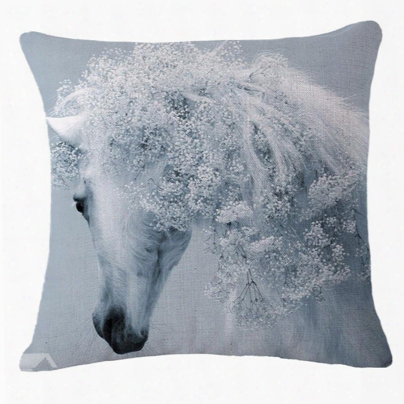 Beautiful 3d White Horse Print Throw Pillow