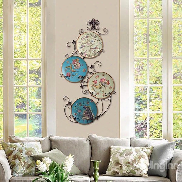 Beautiful Countryside Style Ceramic Flower And Bird Wall Decoration