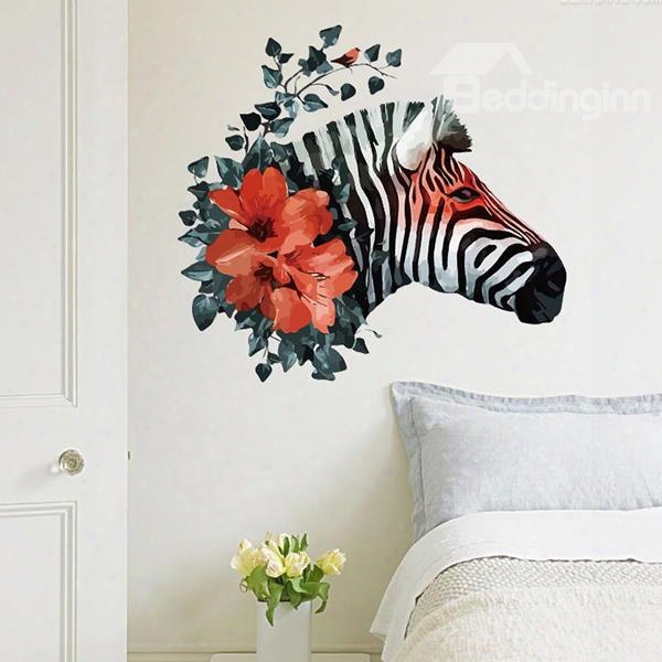 Beautiful Flower Horse Head Pattern Wall Sticker