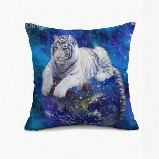 Beautiful Galaxy And White Tiger Print Throw Pillow Case