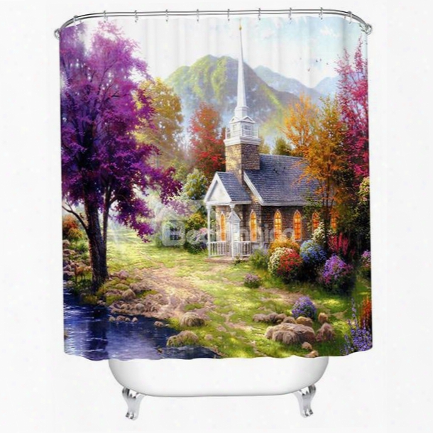 Beautiful Mountain View Peaceful Cottage Print 3d Shower Curtain