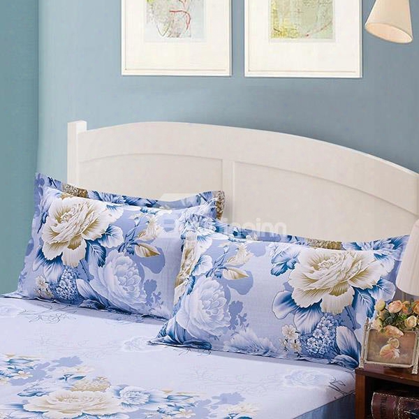 Beautiful White And Blue Peonies Mark Cotton 2-piece Pillow Cases