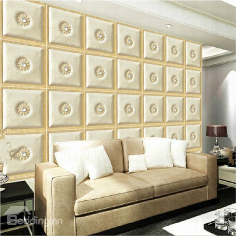 Beige Simple Style Regular Square Plaid Pattern Home Decorative Wall Murals