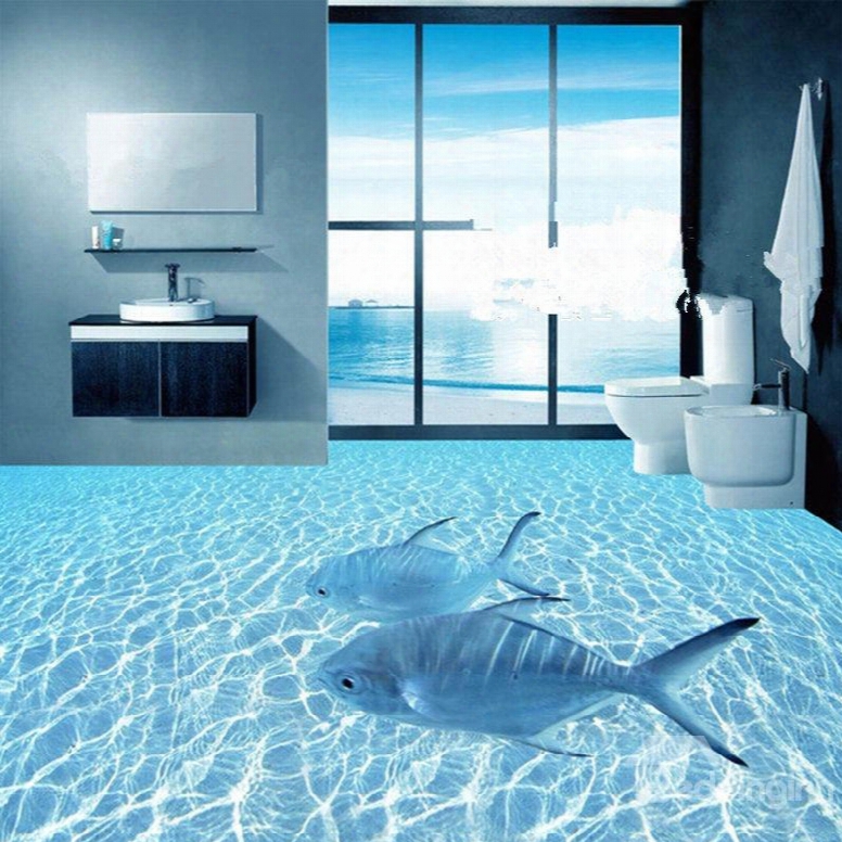 Blue Fishes Swimming In The Sea Splicing 3d Waterproof Floor/wall Murals