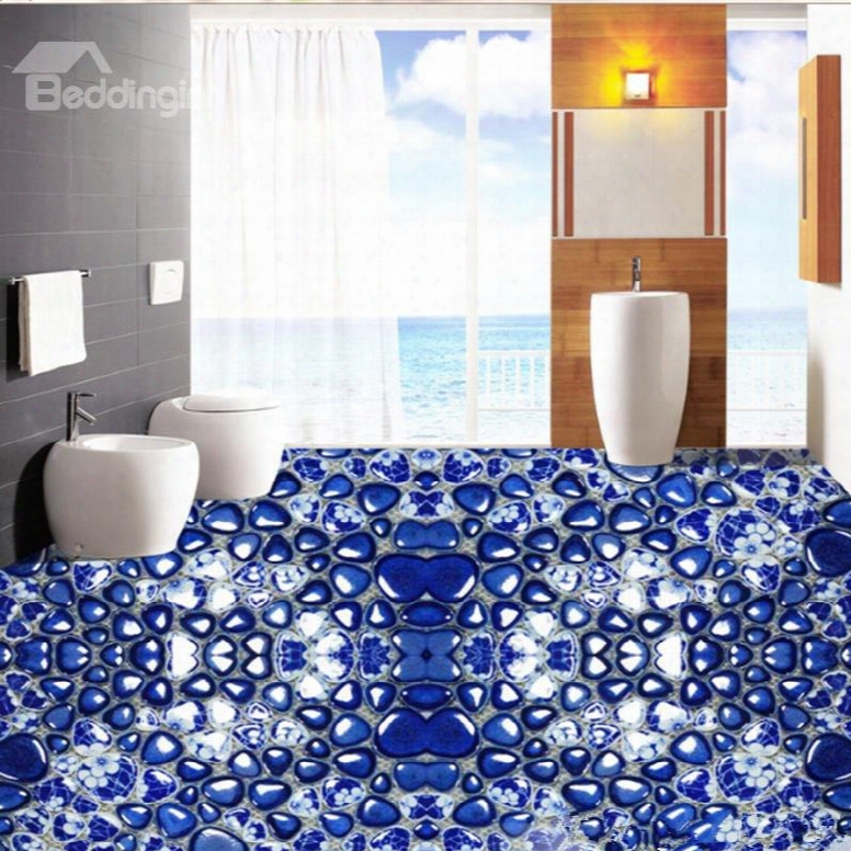 Blue Simple Style Beautiful Pebbles Pattern Nonslip And Waterproof 3d Floor Murals