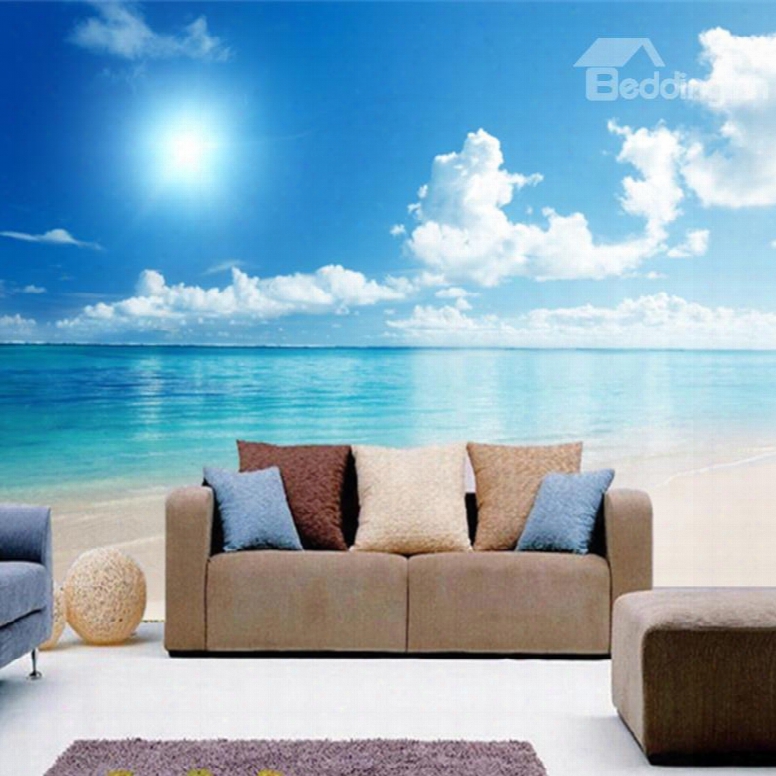 Blue Sky And Sea Scenery Pattern Pvc Waterproof And Durable 3d Wall Murals
