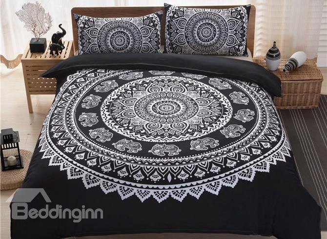 Bohemian Style Mandala Patternblack Polyester 3-piece Bedding Sets/duvet Cover