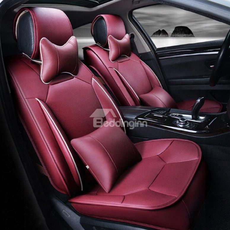 Bright Red Solid Design Strong 3d Visual Effect Permanent Pu Universal Five Car Seat Cover