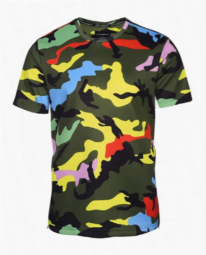 Bright Round Neck Camouflage Pattern Side Zippr 3d Painetd T-shirt