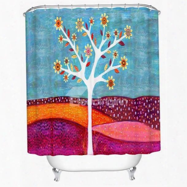 Cartoon Flower Tree Print 3d Bathroom Shower Curtain