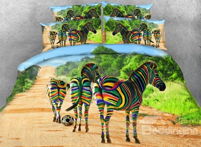 Chic Colorful Zebra Print 5-piece Comforter Sets