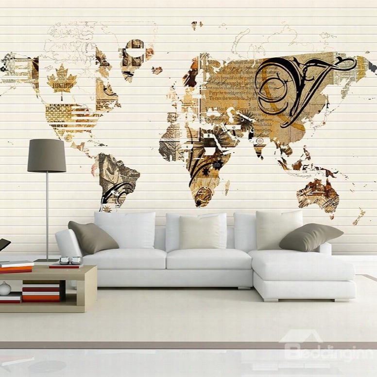 Classic Design World Map Pattern Decorative Wwterproof 3d Wall Murals
