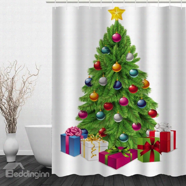 Clip Art Christmas Tree Printing Waterproof Bathroom 3d Shower Curtain