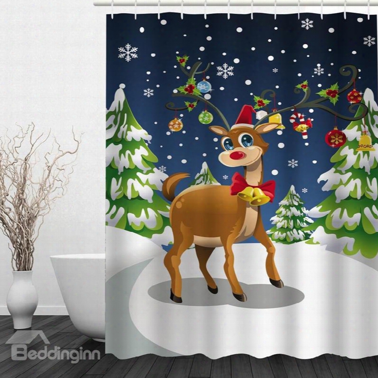 Clip Art Cute Reindeer Printing Christms Theme Bathroom 3d Shower Curtain