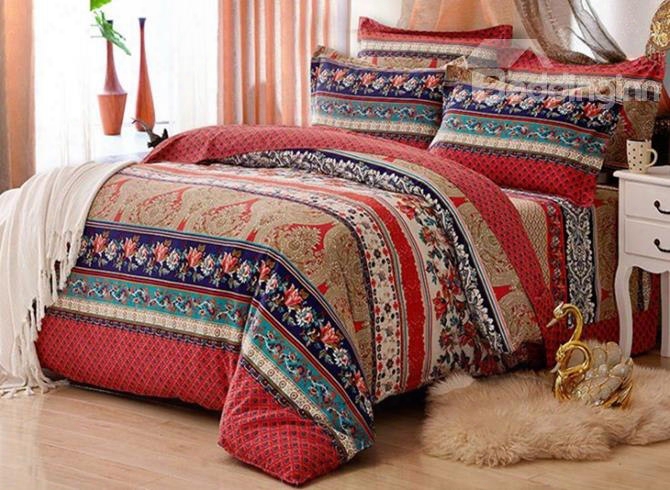 Colorful Bohemia Stripes Print Exotic Style Cotton 4-piece Bedding Sets/duvet Cover