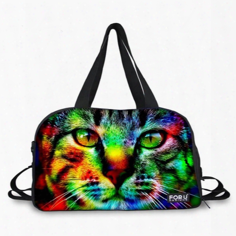 Colorful Cat Face Pattern 3d Painted Travel Bag