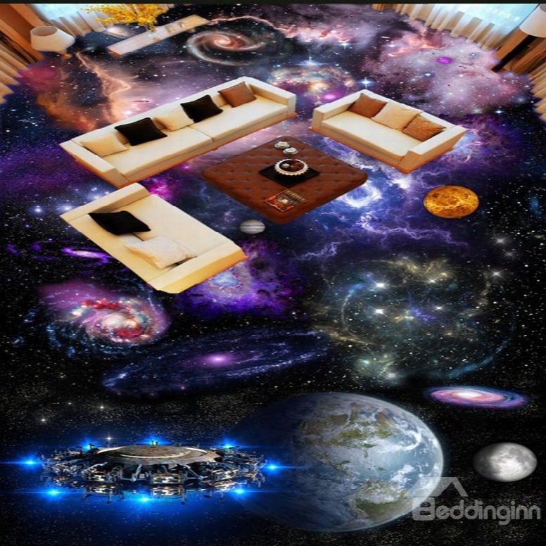 Colorful Modern Design Planets Print Home Decorative Waterproof 3d Floor Murals