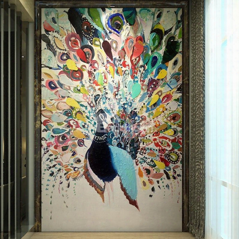 Colorful Peacock Pattern Pvc Waterproof And Durable 3d Wall Murals