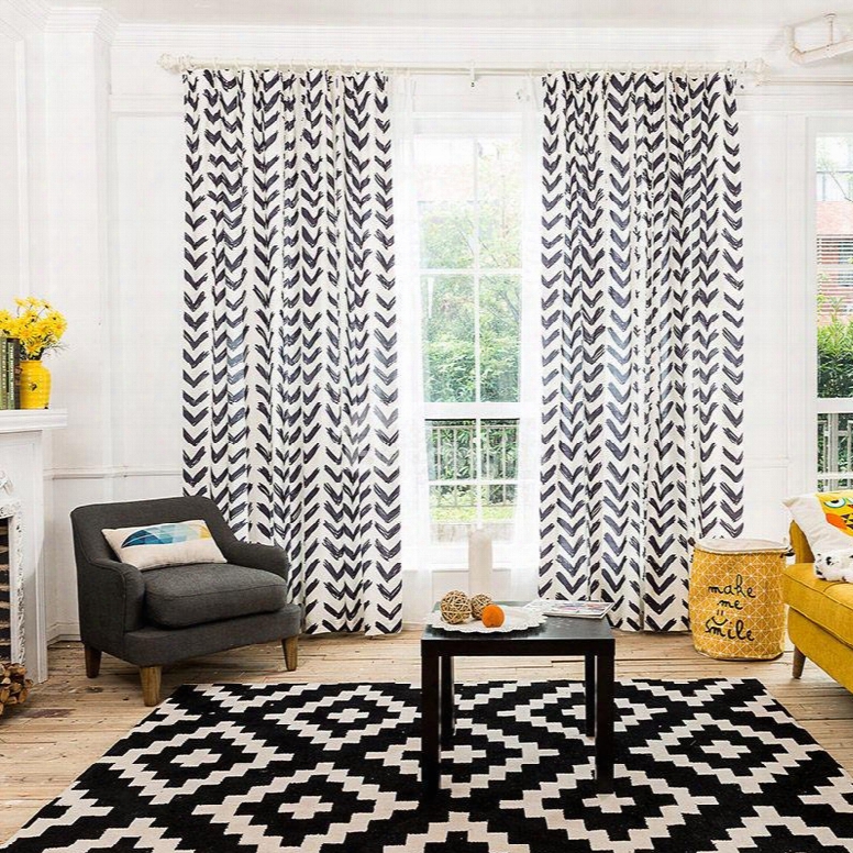 Contemporary Black And White Stripes Printing Cotton And Linen Blending Custom Curtain