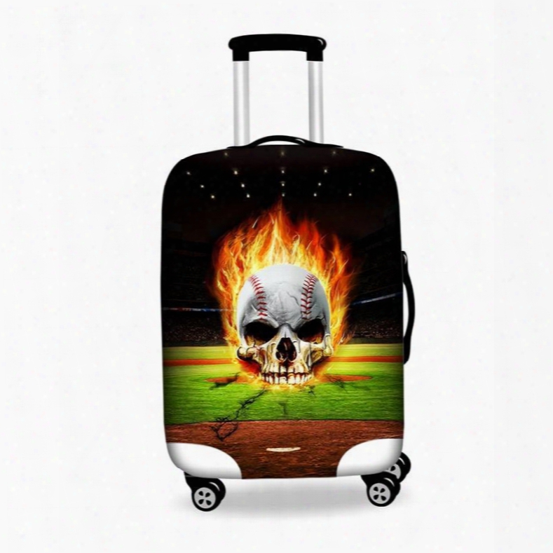 Cool Fire Baseball Skull Pattern 3d Painted Luggage Cover