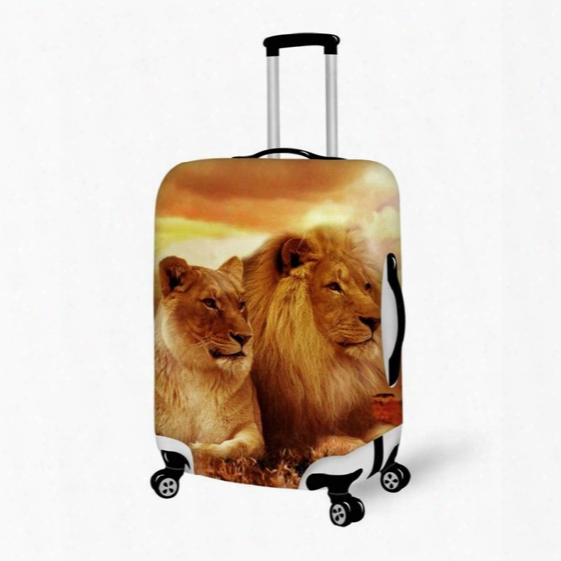 Cool Lions Couple Pattern 3d Painted Luggage Cover