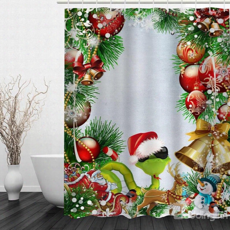 Cool Snake With Christmas Hat Printing Bathroom 3d Shower Curtain