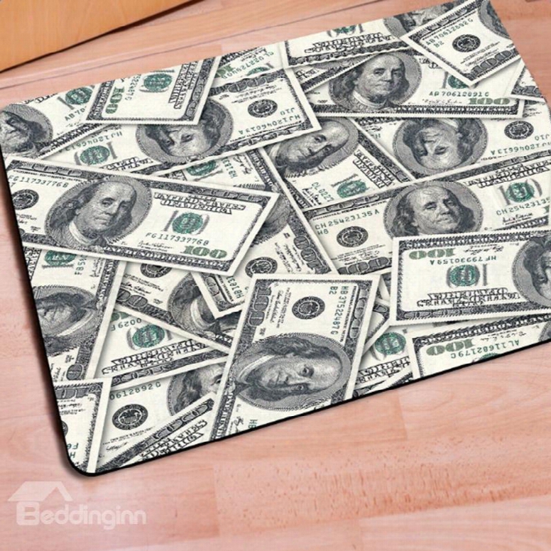 Creative Design Rectangle Fancy Money Print Non Slip Entrance Doormat